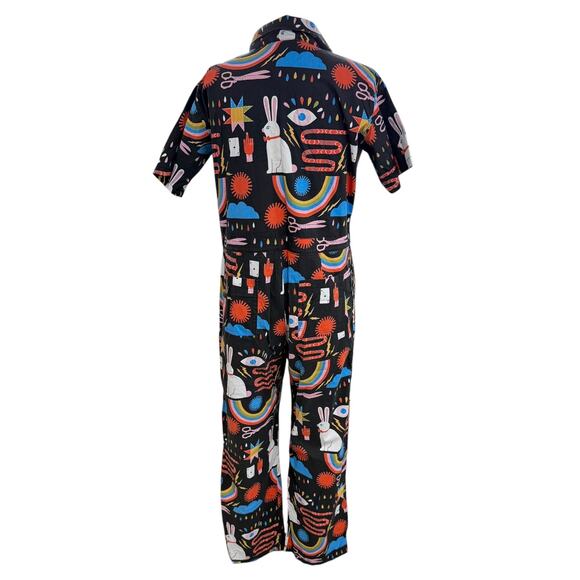 Nooworks Magic Print Jumpsuit Size Large Black Short Sleeves - Picture 5 of 9